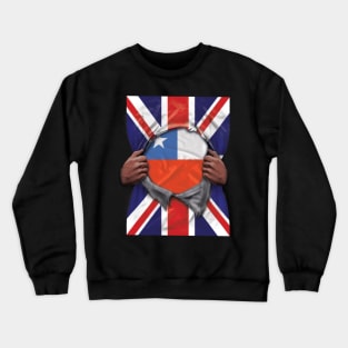 Chile Flag Great Britain Flag Ripped - Gift for Chilean From Chile Crewneck Sweatshirt